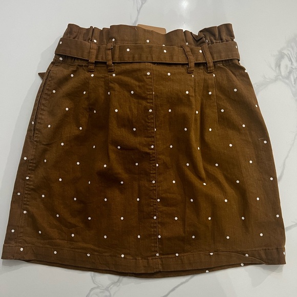 NWT BLU PEPPER Tan PolkaDot Print Paper Bag High Waist Mini Skirt Small - Picture 3 of 7